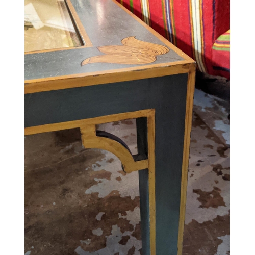 278 - COFFEE TABLE, 130cm x130cm x 42cm H, painted with floral, duck and gilt detail with old circular pai... 