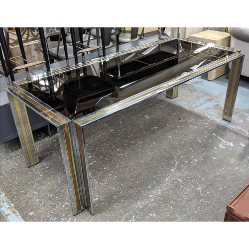 450 - ATTRIBUTED TO ROMEO REGA DINING TABLE, 90cm D x 74cm H x 198 L, vintage 1970's polished metal and br... 