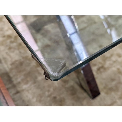 303 - ATTRIBUTED TO ANDREW MARTIN DINING TABLE, polished metal, glass top, 198cm x 96.5cm x 75cm.
