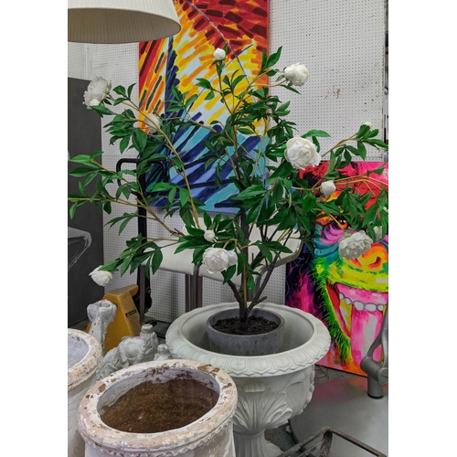304 - FAUX ROSE BUSH DISPLAY IN URN PLANTER, 170cm H.