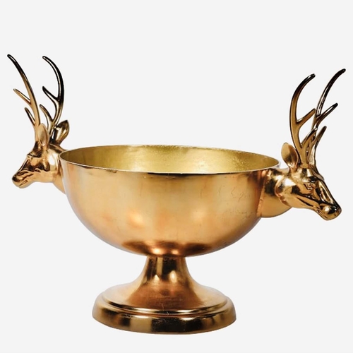 446 - CHAMPAGNE BATH, 78cm H x 109cm W x 67cm D, stag head handles, pedestal base, gilt metal.