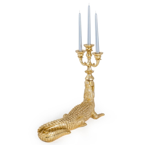 435 - CROCODILE CANDELABRA, a pair, gilt finish, 44cm x 51cm x 15cm.