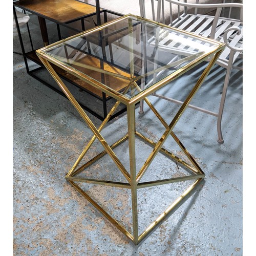 431 - SIDE TABLE, 43cm x 43cm x 63cm, 1970's French style gilt metal and glass.