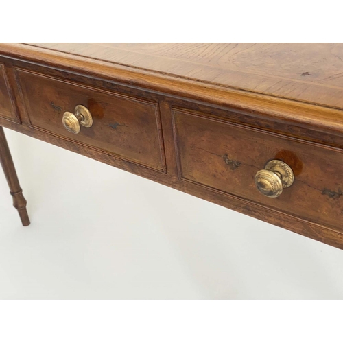 257 - HALL TABLE, George III design burr walnut rectangular with four short drawers and turned tapering su... 