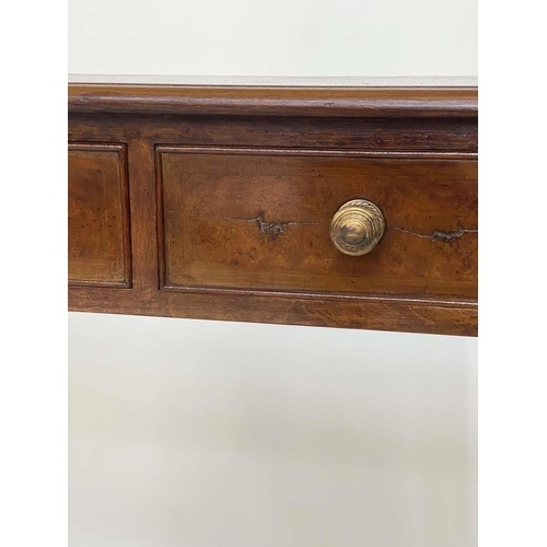 257 - HALL TABLE, George III design burr walnut rectangular with four short drawers and turned tapering su... 