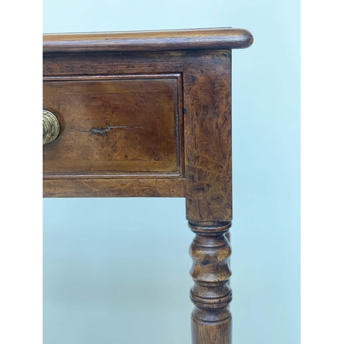 257 - HALL TABLE, George III design burr walnut rectangular with four short drawers and turned tapering su... 