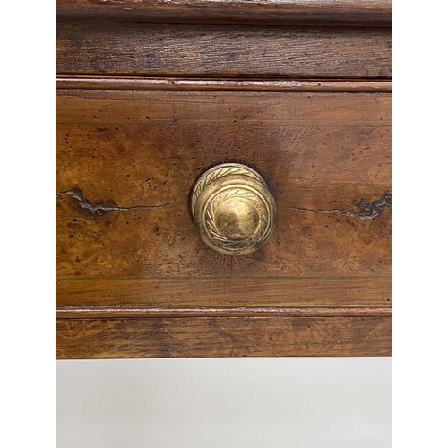 257 - HALL TABLE, George III design burr walnut rectangular with four short drawers and turned tapering su... 