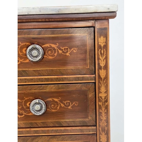 261 - NORTH ITALIAN STYLE COMMODE, walnut, kingwood and satinwood marquetry with three long drawers and va... 