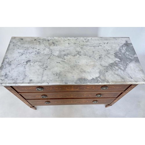 261 - NORTH ITALIAN STYLE COMMODE, walnut, kingwood and satinwood marquetry with three long drawers and va... 