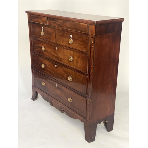 253 - SCOTTISH HALL CHEST, early 19th century flame mahogany of adapted shallow proportions with two secre... 