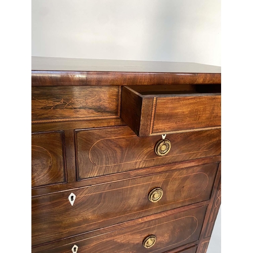 253 - SCOTTISH HALL CHEST, early 19th century flame mahogany of adapted shallow proportions with two secre... 