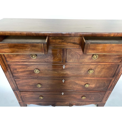 253 - SCOTTISH HALL CHEST, early 19th century flame mahogany of adapted shallow proportions with two secre... 