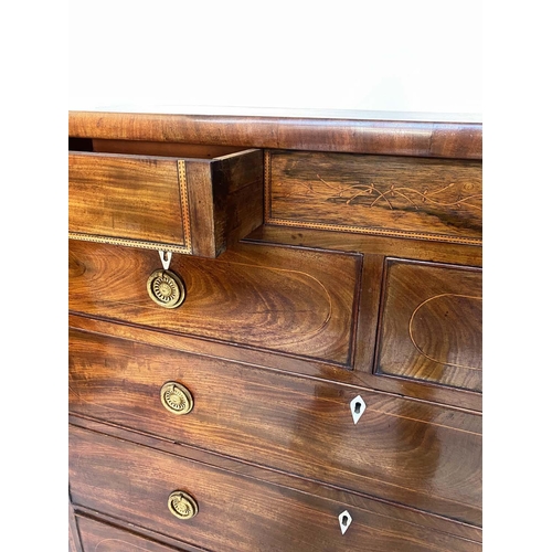 253 - SCOTTISH HALL CHEST, early 19th century flame mahogany of adapted shallow proportions with two secre... 