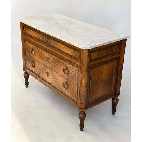 255 - COMMODE, 18th century style Italian kingwood crossbanded and silvered metal mounted with marble top ... 