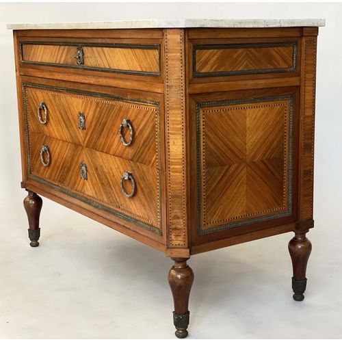 255 - COMMODE, 18th century style Italian kingwood crossbanded and silvered metal mounted with marble top ... 