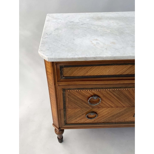 255 - COMMODE, 18th century style Italian kingwood crossbanded and silvered metal mounted with marble top ... 