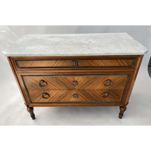 255 - COMMODE, 18th century style Italian kingwood crossbanded and silvered metal mounted with marble top ... 