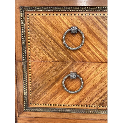 255 - COMMODE, 18th century style Italian kingwood crossbanded and silvered metal mounted with marble top ... 