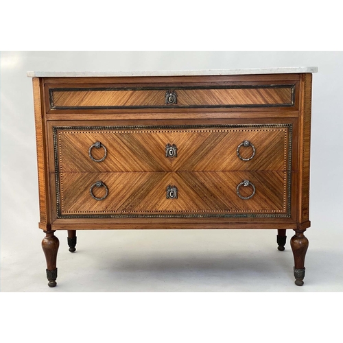 255 - COMMODE, 18th century style Italian kingwood crossbanded and silvered metal mounted with marble top ... 