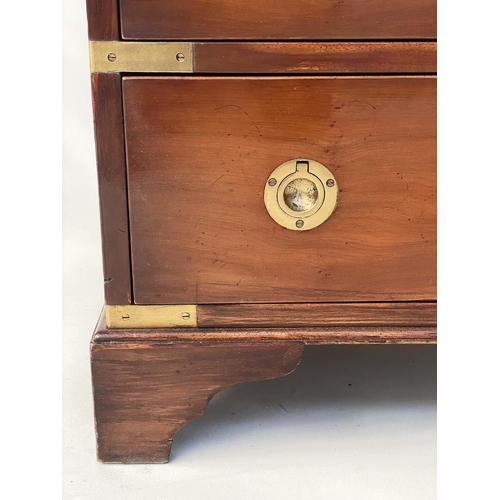 256 - CAMPAIGN STYLE CHEST, brass bound with three short above four long drawers, 76cm x 90cm H x 46cm.