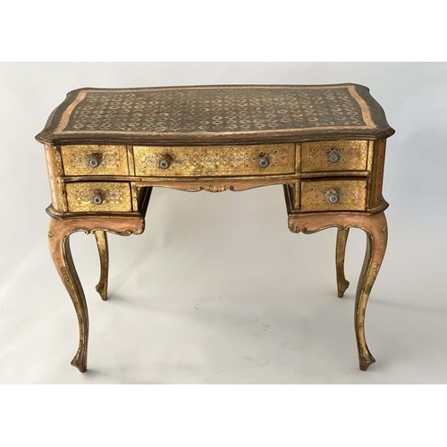245 - WRITING/CENTRE TABLE, Florentine giltwood, painted and incised with five drawers, 90cm W x 50cm D x ... 