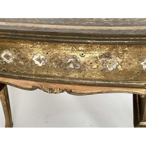 245 - WRITING/CENTRE TABLE, Florentine giltwood, painted and incised with five drawers, 90cm W x 50cm D x ... 