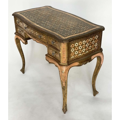 245 - WRITING/CENTRE TABLE, Florentine giltwood, painted and incised with five drawers, 90cm W x 50cm D x ... 