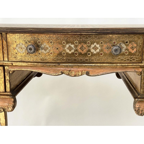 245 - WRITING/CENTRE TABLE, Florentine giltwood, painted and incised with five drawers, 90cm W x 50cm D x ... 