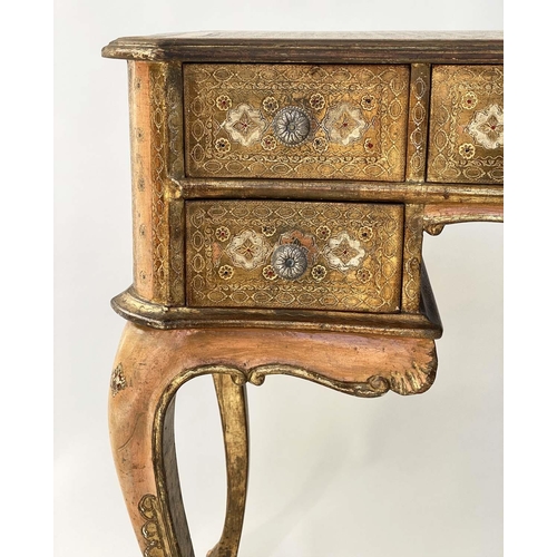 245 - WRITING/CENTRE TABLE, Florentine giltwood, painted and incised with five drawers, 90cm W x 50cm D x ... 