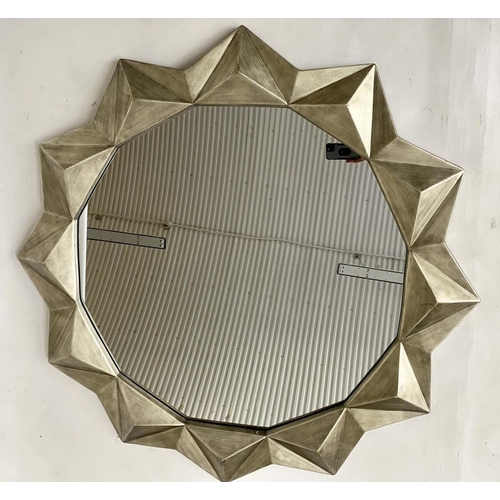 480 - WALL MIRROR, silvered moulded with dodecagonal mirror and starburst frame, 114cm W.