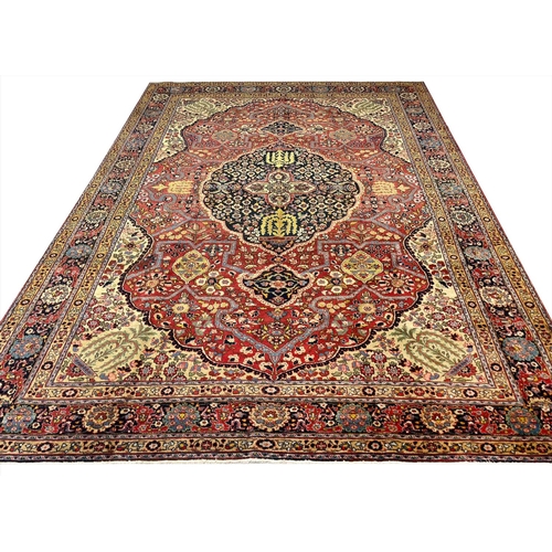 102 - ANTIQUE PERSIAN TABRIZ CARPET, 385cm x 275cm.