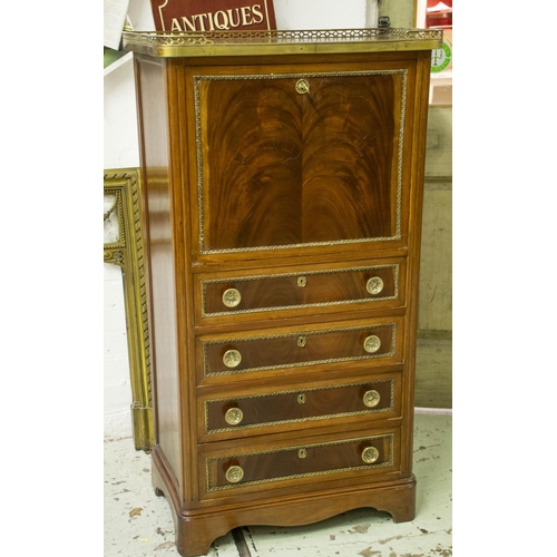 263 - SECRETAIRE A ABATTANT, 122cm H x 70cm W x 39cm D, Louis XVI style mahogany and brass mounted with fi... 