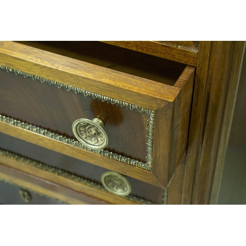 263 - SECRETAIRE A ABATTANT, 122cm H x 70cm W x 39cm D, Louis XVI style mahogany and brass mounted with fi... 