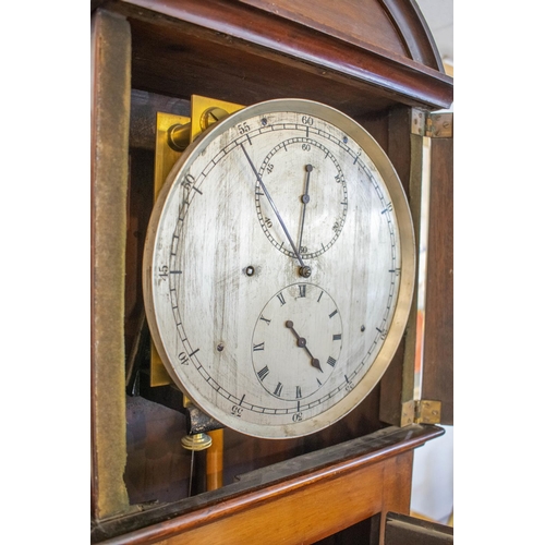 268 - LONGCASE REGULATOR, 192cm H x 39cm x 20cm, Regency mahogany with silvered dial, brass weight and pen... 