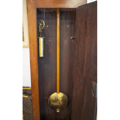 268 - LONGCASE REGULATOR, 192cm H x 39cm x 20cm, Regency mahogany with silvered dial, brass weight and pen... 
