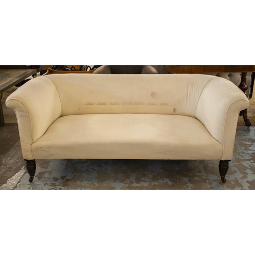 281 - CHESTERFIELD SOFA, 69cm H x 174cm W x 84cm D, Victorian in calico with ceramic castors.
