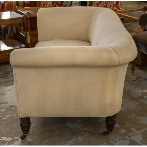281 - CHESTERFIELD SOFA, 69cm H x 174cm W x 84cm D, Victorian in calico with ceramic castors.