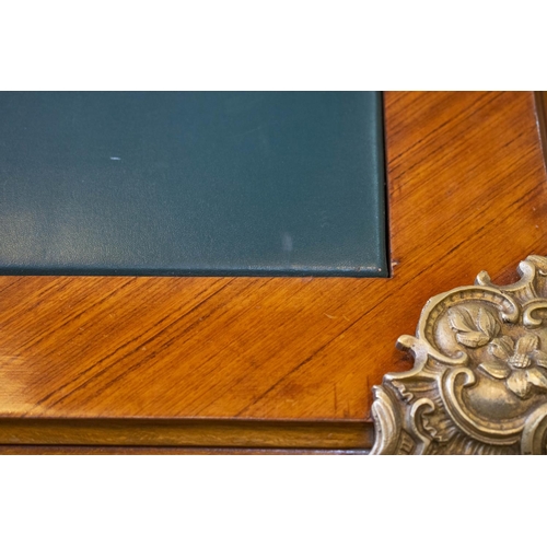 285 - BUREAU PLAT, 81cm H x 173cm x 100cm, Louis XV style with green leather top, three drawers and brass ... 