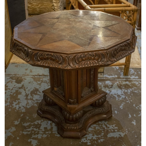 287 - CENTRE TABLE, 75cm H x 85cm, late 19th century Continental oak with dodecagonal stellar parquetry to... 