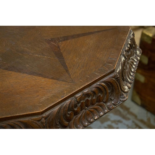 287 - CENTRE TABLE, 75cm H x 85cm, late 19th century Continental oak with dodecagonal stellar parquetry to... 