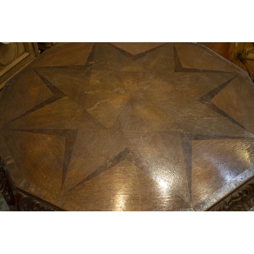 287 - CENTRE TABLE, 75cm H x 85cm, late 19th century Continental oak with dodecagonal stellar parquetry to... 