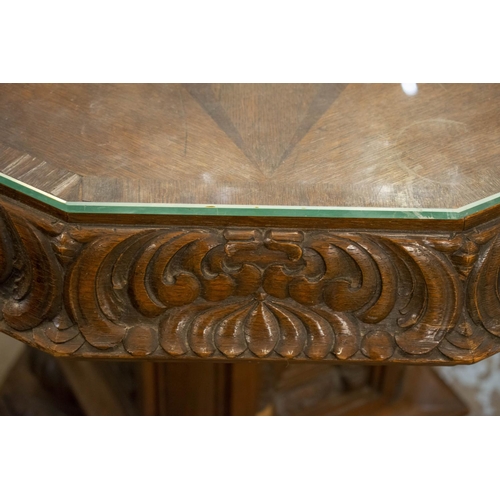 287 - CENTRE TABLE, 75cm H x 85cm, late 19th century Continental oak with dodecagonal stellar parquetry to... 