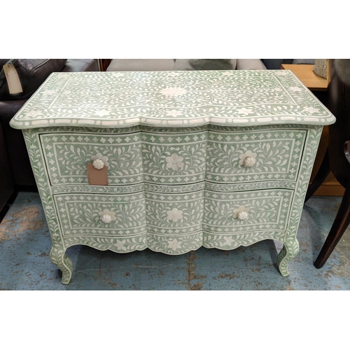 290 - CHEST OF DRAWERS, 100cm W x 75cm H x 51cm D, Syrian style, green with inlaid detail, two drawers.