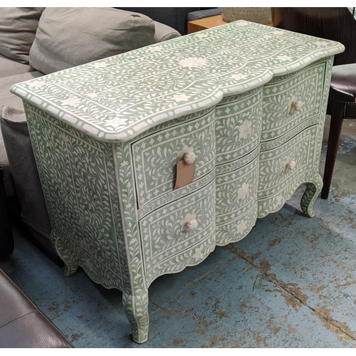 290 - CHEST OF DRAWERS, 100cm W x 75cm H x 51cm D, Syrian style, green with inlaid detail, two drawers.