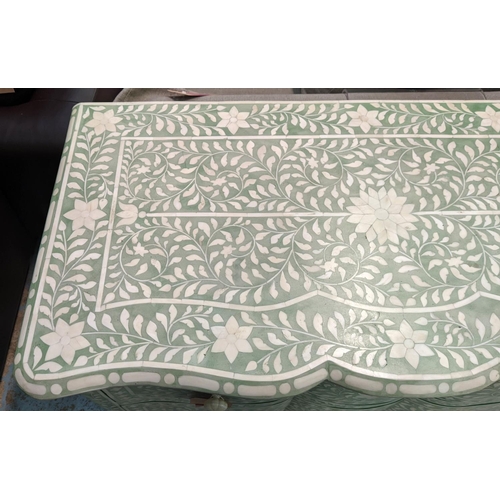 290 - CHEST OF DRAWERS, 100cm W x 75cm H x 51cm D, Syrian style, green with inlaid detail, two drawers.