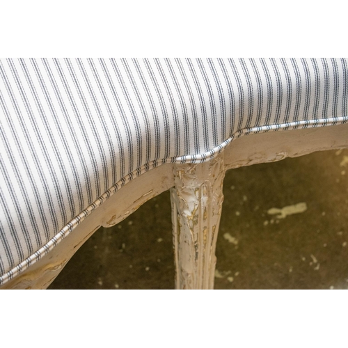 291 - CANAPE, 120cm H x 177cm W, Louis XV style distress painted with new ticking upholstery.