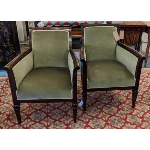 294 - ARMCHAIRS, a pair, 68cm W x 87cm H early 20th century Continental stained birch with green velvet up... 