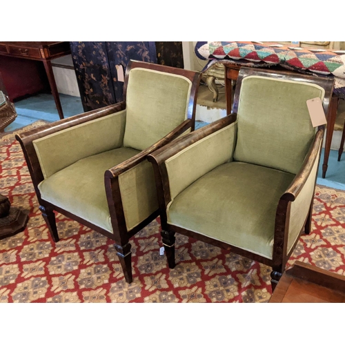 294 - ARMCHAIRS, a pair, 68cm W x 87cm H early 20th century Continental stained birch with green velvet up... 