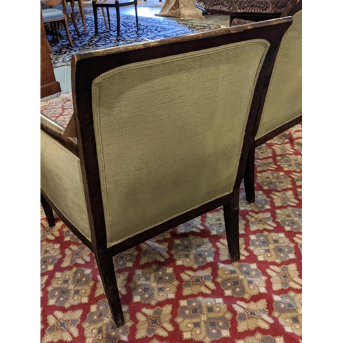 294 - ARMCHAIRS, a pair, 68cm W x 87cm H early 20th century Continental stained birch with green velvet up... 