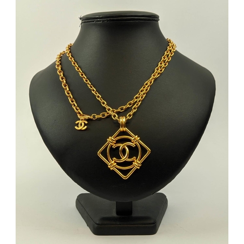 8 - CHANEL GOLD CC LOGO NECKLACE AND BLACK CC LOGO STUD EARRINGS. (3)